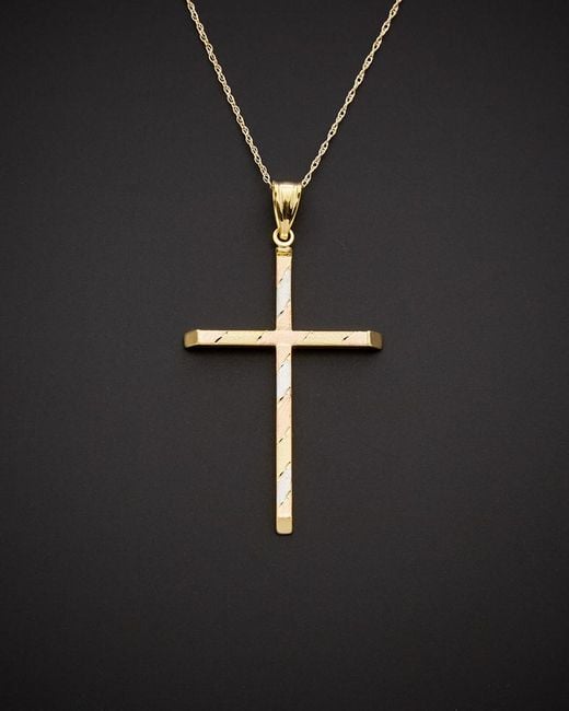 Italian Gold Black 14k Tri-tone Cross Pendant Necklace
