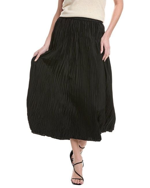 Eileen Fisher Black Pleated Silk Flare Skirt