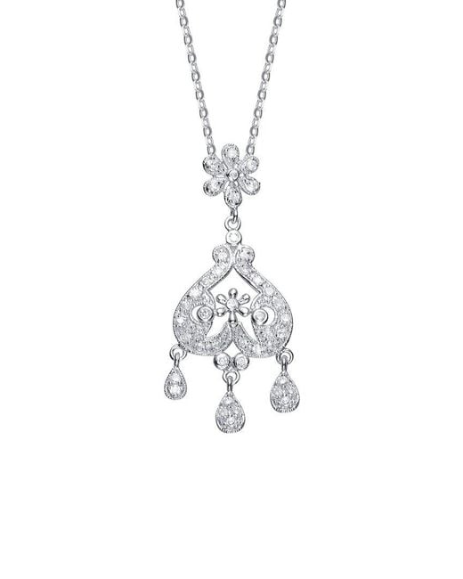 Genevive Jewelry White Silver Cz Pendant