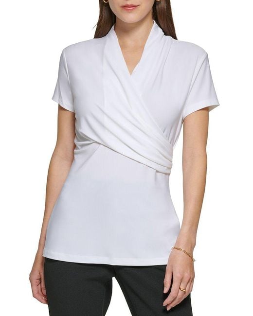 DKNY White Side Ruched Top