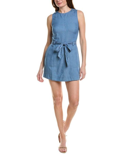 Bella Dahl Blue Fitted Zip Back Linen-Blend Dress