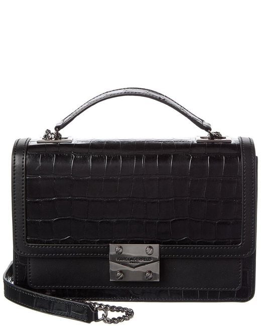 Karl Lagerfeld Black Corinne Medium Leather Shoulder Bag