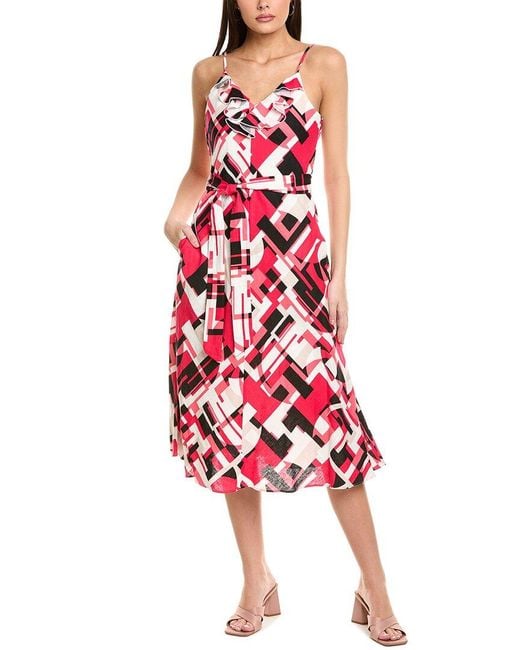 Karl Lagerfeld Red Geo Print Linen-Blend Maxi Dress