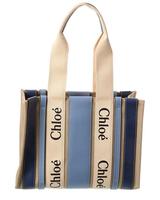 Chloé Blue Woody Medium Canvas & Leather Tote