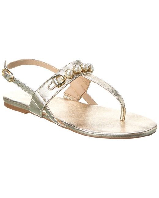 Stuart Weitzman White Perla T-Strap Leather Sandal
