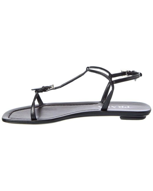Prada Metallic Logo Leather Sandal