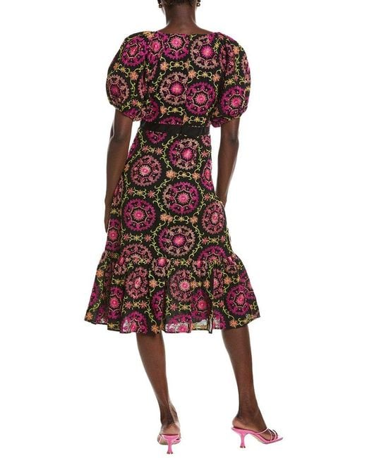 Sam Edelman Red Regalia Eyelet Puff Sleeve Midi Dress