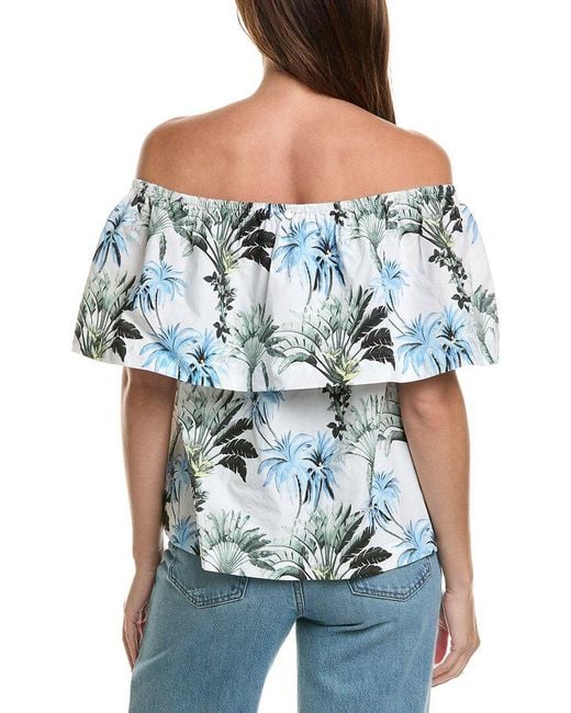 Tommy Bahama Blue Palisade Palms Off-The-Shoulder Top