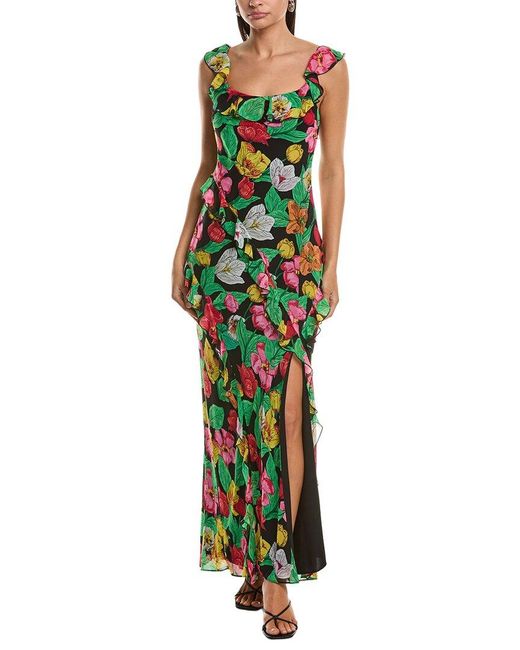 MILLY Green Tulip Rosette Ruffle Maxi Dress