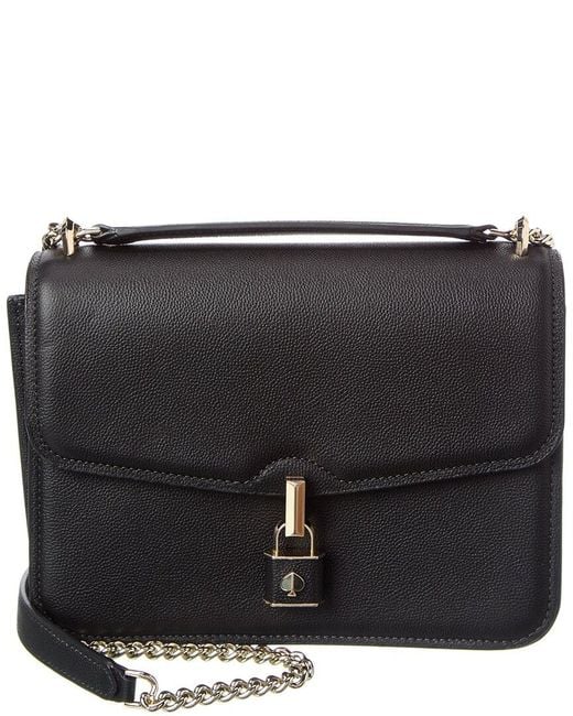 Kate Spade Black Locket Small Grain Pebbled Leather Large Flap Shoulder Bag