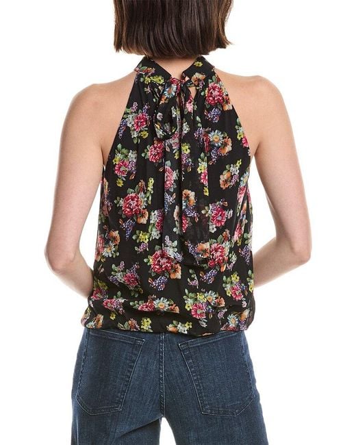 Alice + Olivia Blue Maris Halter Neck Gathered Top