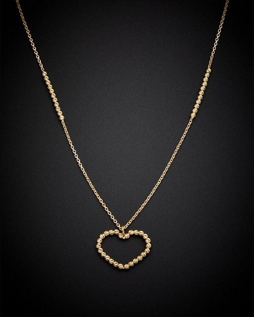 Italian Gold Women's Black 14k Bead Heart Necklace