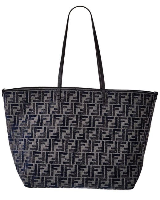 Fendi Black Roll Large Ff Canvas & Leather Tote