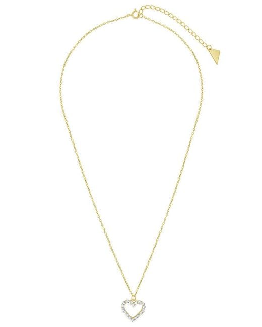 Sterling Forever Metallic 14k Over Silver Cz Outline Heart Pendant Necklace