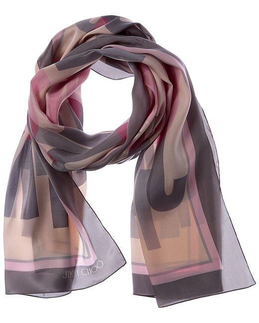 Jimmy Choo Purple Logo Silk Scarf