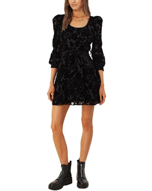 Hale Bob Black Solid Silk-Blend Mini Dress