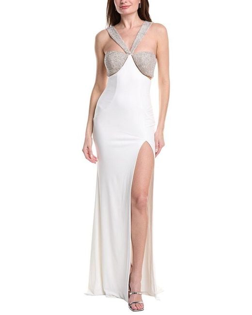 Jovani White Solid Embellished Gown
