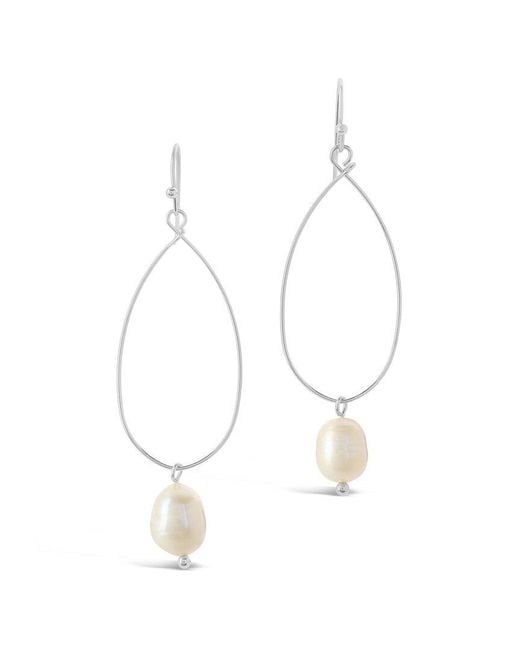 Sterling Forever White Rhodium Plated 10mm Pearl Teardrop Dangle Earrings