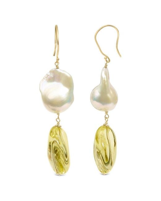 Haus of Brilliance Metallic Colorful Gemstones 14K Citrine & Pearl Dangle Earrings