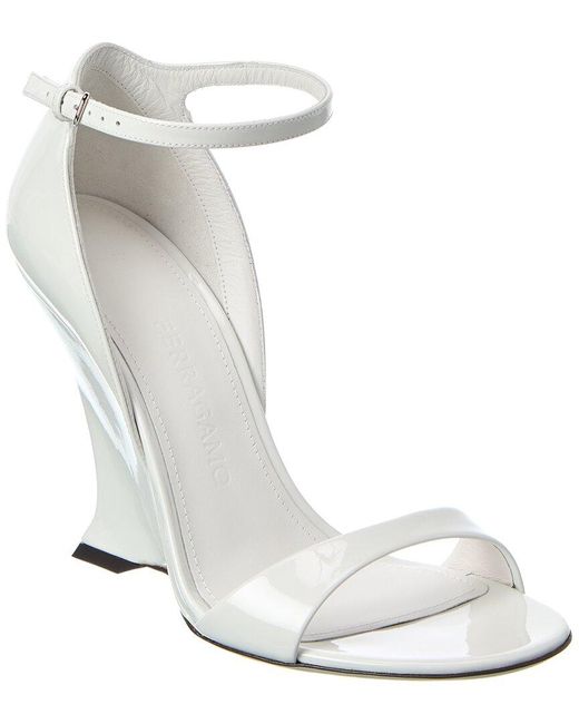 Ferragamo White Vidette Patent Wedge Sandal