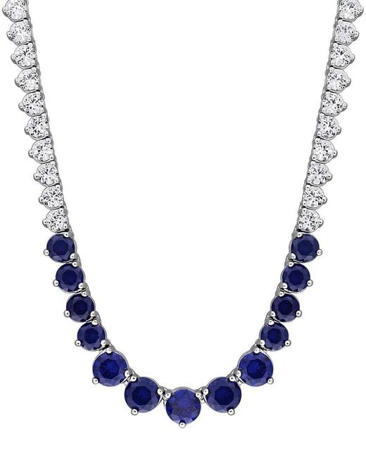 Rina Limor Blue 22.25 Ct. Tw. Lab-Grown And Sapphire Graduated Tennis Necklace