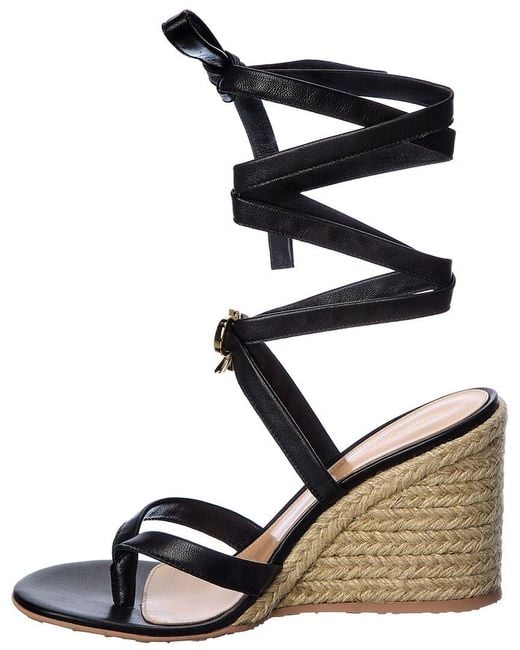Gianvito Rossi Green Ribbon Beachclub 85 Leather Wedge Sandal