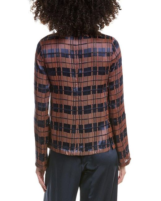 3.1 Phillip Lim Red Hester Plaid Devore High Neck Silk-Blend Top
