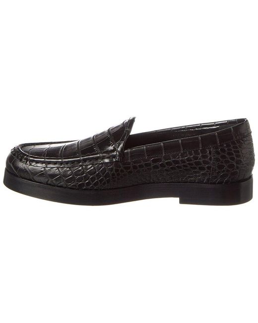 Manolo Blahnik Black Dinelio Croc-embossed Leather Loafer