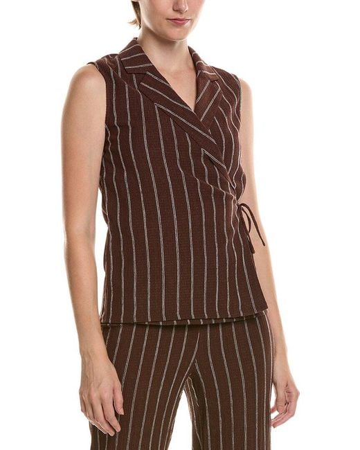 Anne Klein Brown Petite Notched Neck Wrap Top