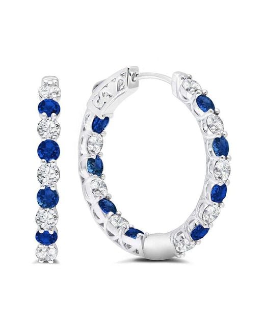 MaxColor Blue 4.00 Ct. Tw. Lab-Grown Sapphire Hoop Earrings