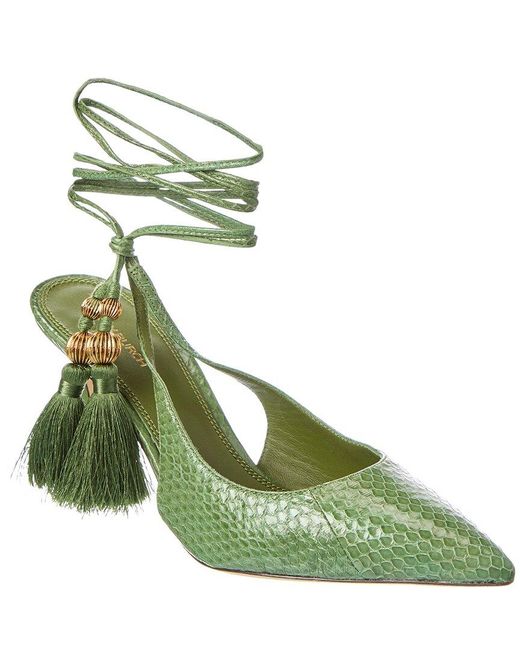 Tory Burch Green Capri Wrap Snake-Embossed Leather Pump