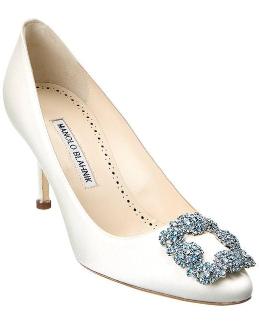 Manolo Blahnik White Hangisi Bridal 70 Satin Pump