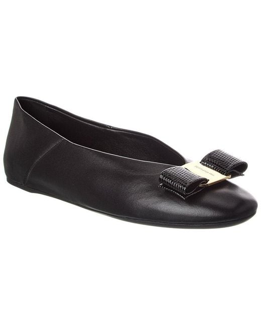 Ferragamo Black Vara Bow Leather Flat