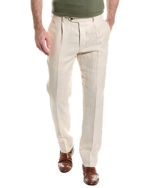 Brooks Brothers Natural Pleated Linen Pant for men