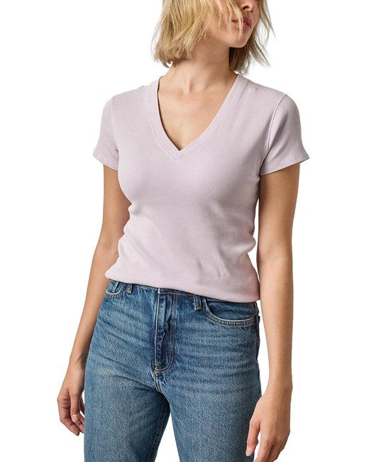 Lilla P Blue Sunwashed Cap Sleeve V-Neck T-Shirt