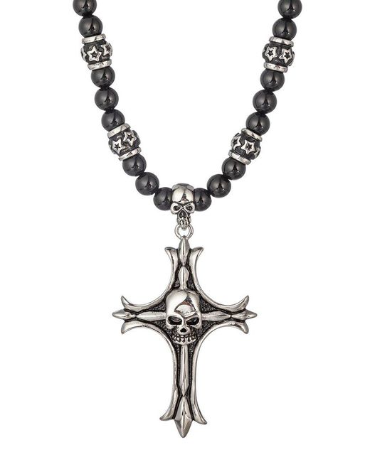 Eye Candy LA Metallic The Bold Collection Agate Cross & Skull Pendant Necklace