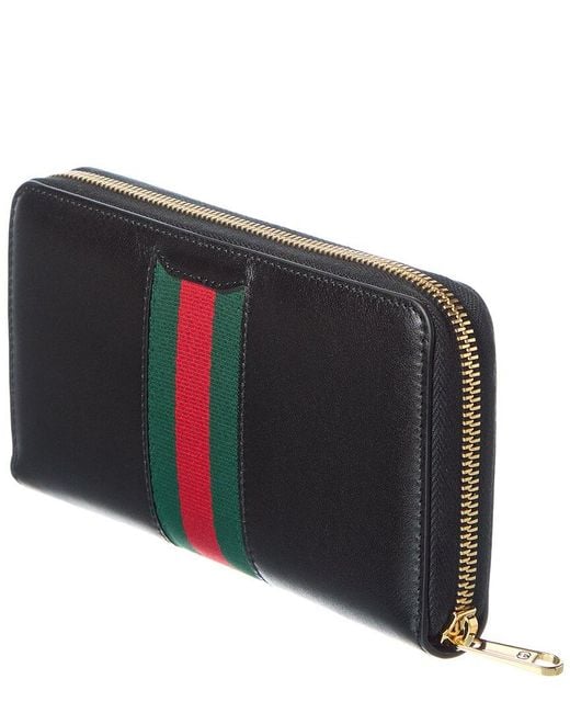 Gucci Black Horsebit Web Leather Zip Around Wallet