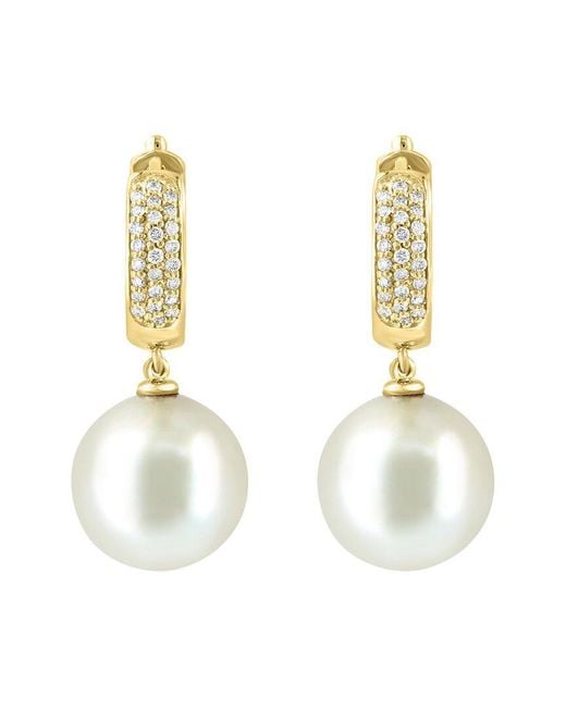 Effy Fine Jewelry Metallic 14K 0.37 Ct. Tw. Diamond & 14.5Mm Pearl Earrings