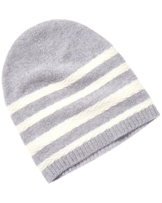 Hannah Rose White Herringbone Stripe Cashmere Hat