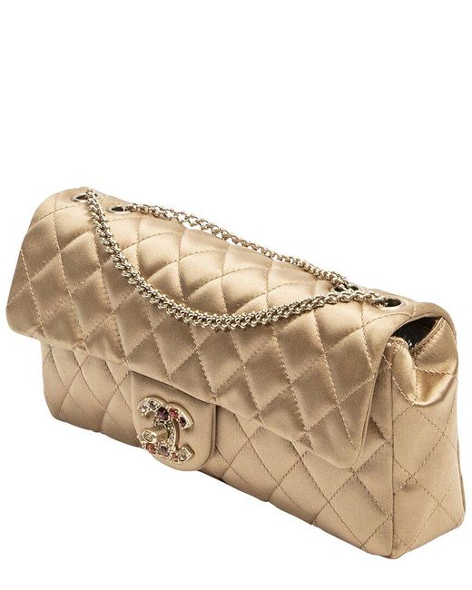 Chanel Natural Limited Edition Quilted Satin East West Single Flap Bag (Authentic Pre-Owned)
