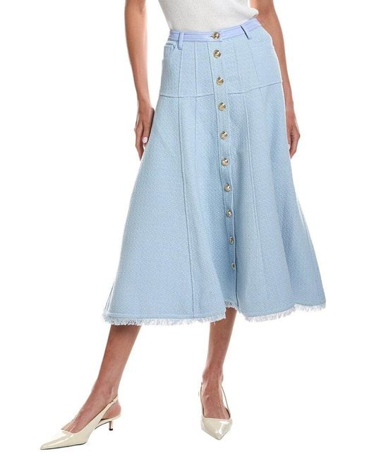 Cinq À Sept Blue Birdseye Tweed Combo Veena Skirt