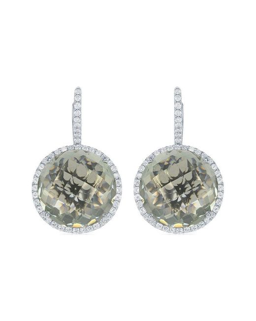 Diana M White Fine Jewelry 18k 27.20 Ct. Tw. Diamond & Green Topaz Halo Earrings