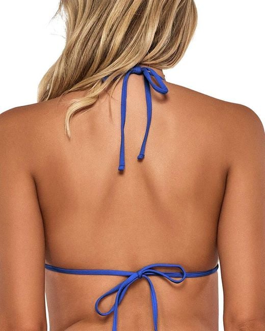 Sunsets Blue Pom Pom Triangle Top