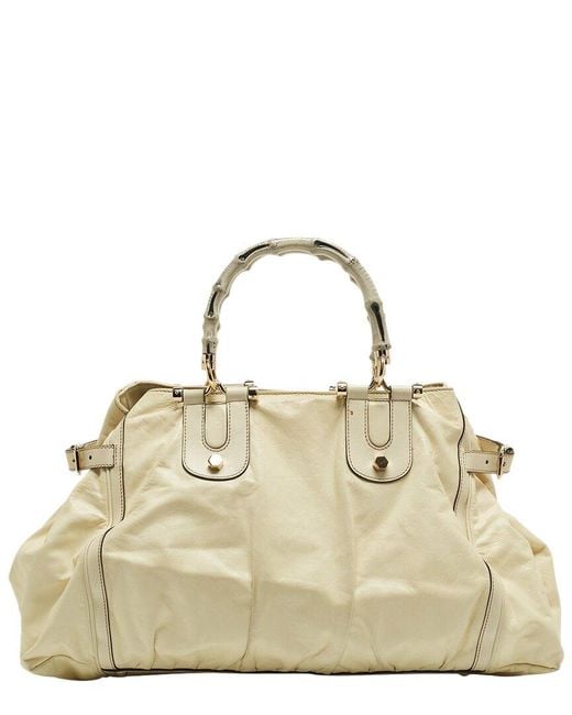 Gucci Metallic Cream Leather Pop Bamboo Tote (Authentic Pre-Owned)