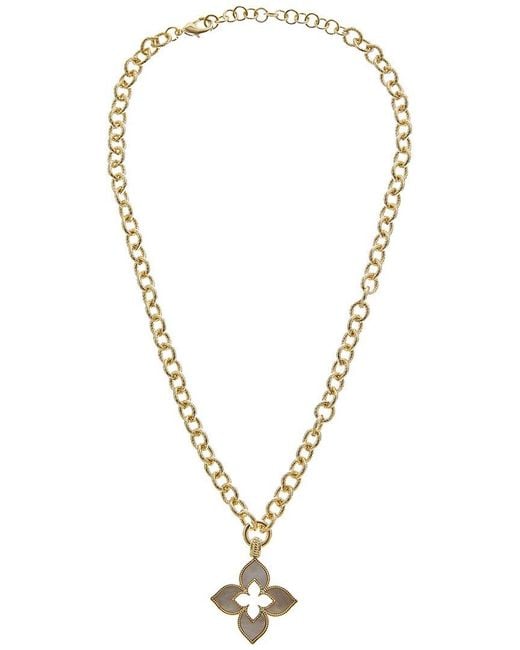 Juvell Metallic Plated Lab-Grown Mother Of Pearl Clover Necklace