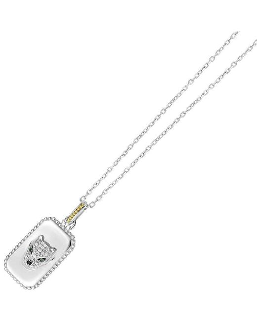 Phillip Gavriel White 18K Over 0.09 Ct. Tw. Diamond & Gemstone Panther Medallion Tag Necklace