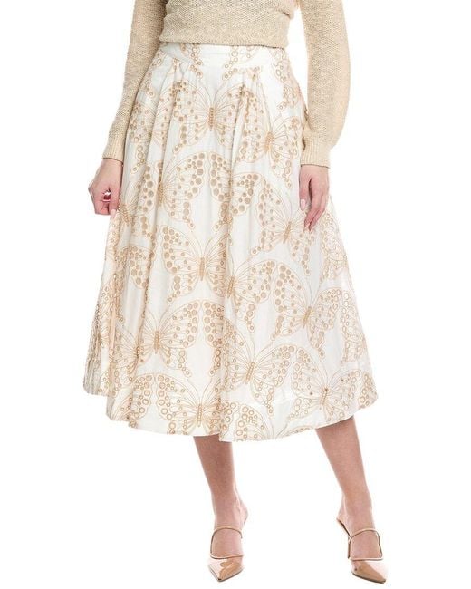 MILLY Natural Butterfly Eyelet A-Line Skirt