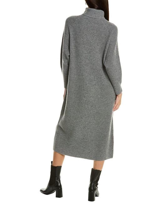 Lafayette 148 New York Gray Ribbed Raglan Wool & Cashmere-blend Sweaterdress