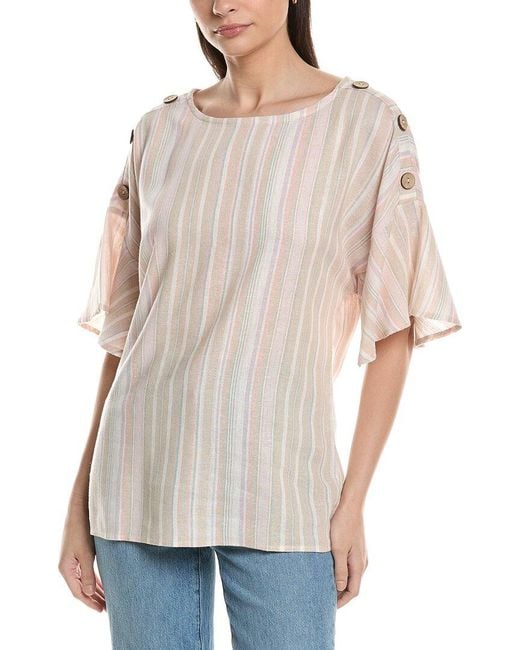 Ellen Tracy White Linen-Blend Dolman Top
