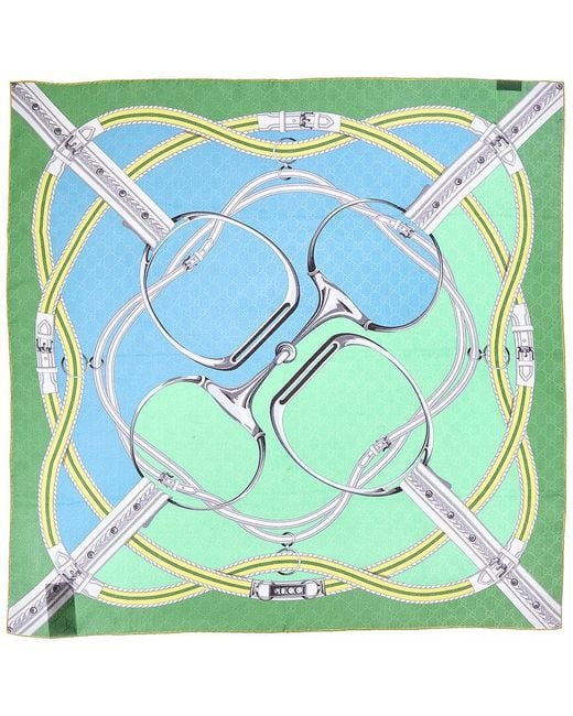 Gucci Green Dnu Inv Gg Logo Silk Scarf
